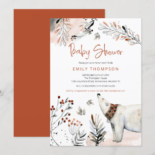 Polar Björn Vinterlövverk Bränt Orange Baby Shower Inbjudningar