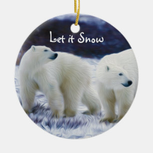 Polar Björnar Låt det snöa Julgransprydnad Keramik