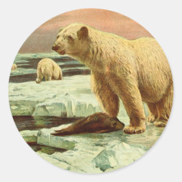 polar björnar på glaciärer Vintage 1900-talet teck Runt Klistermärke