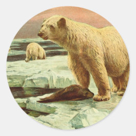 polar björnar på glaciärer Vintage 1900-talet teck Runt Klistermärke