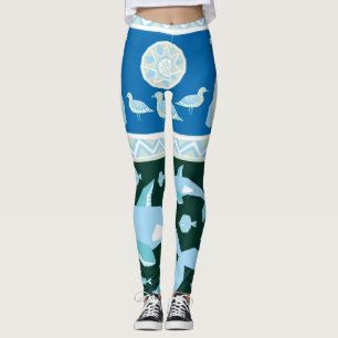 Polar björnar valar fiskar fiskmåsar mönster leggings