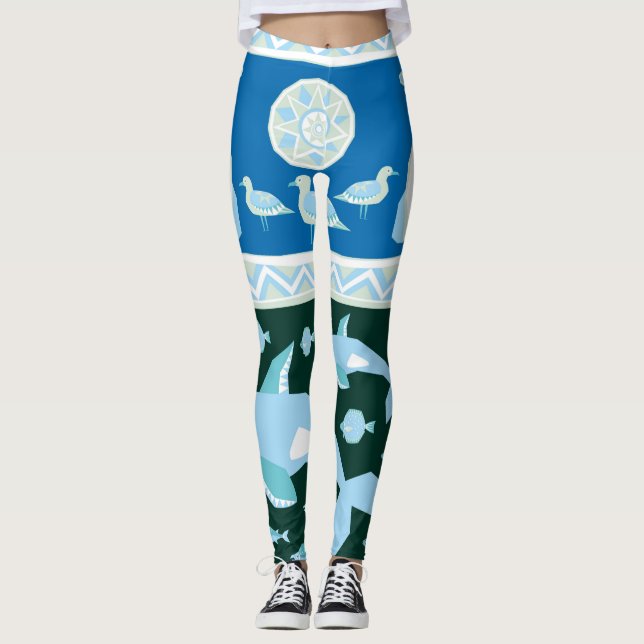Polar björnar valar fiskar fiskmåsar mönster leggings (Framsida)