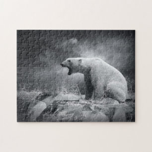 Polar björnjägare för vit på isen i vatten pussel