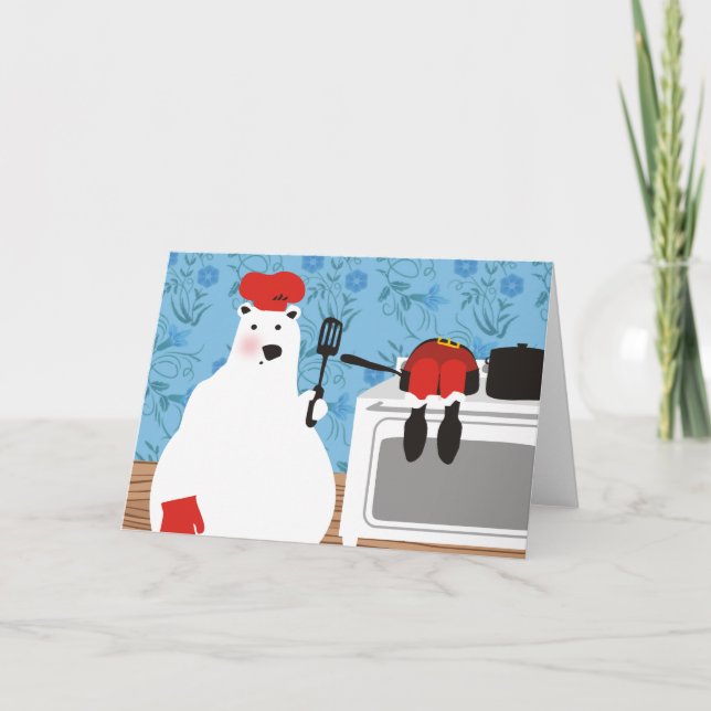 polar björnkock som lagar mat den Santa julkortet Helgkort (Framsida)
