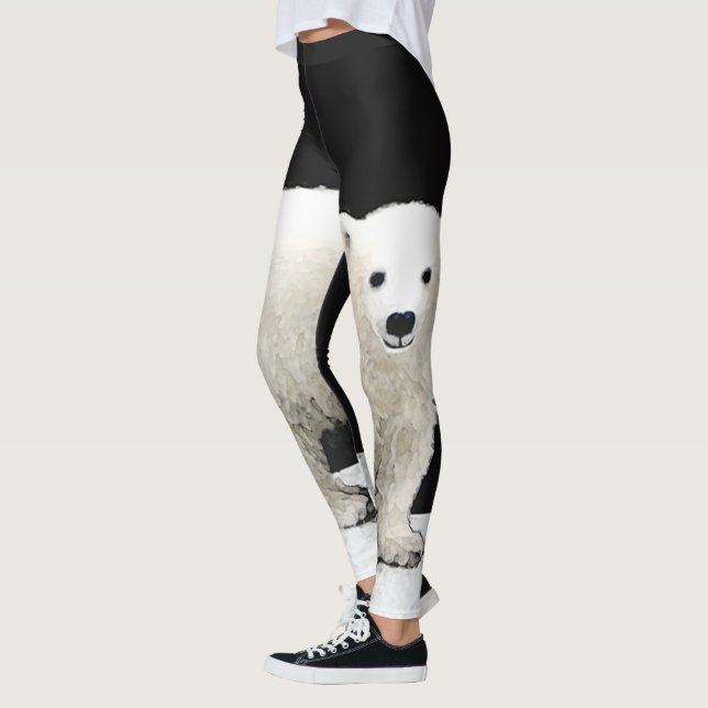 Polar björnungemålning - original- djurlivkonst leggings (Vänster)