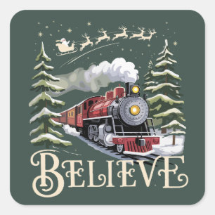 Polar Express julklapp Tro Xmas Vinter Fyrkantigt Klistermärke