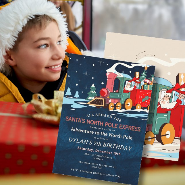 Polar Express Train Adventure Kids Birthday Party Inbjudningar (Santa's Polar Express Train Kids Birthday Party North Pole Adventure Sleepover Invitation)