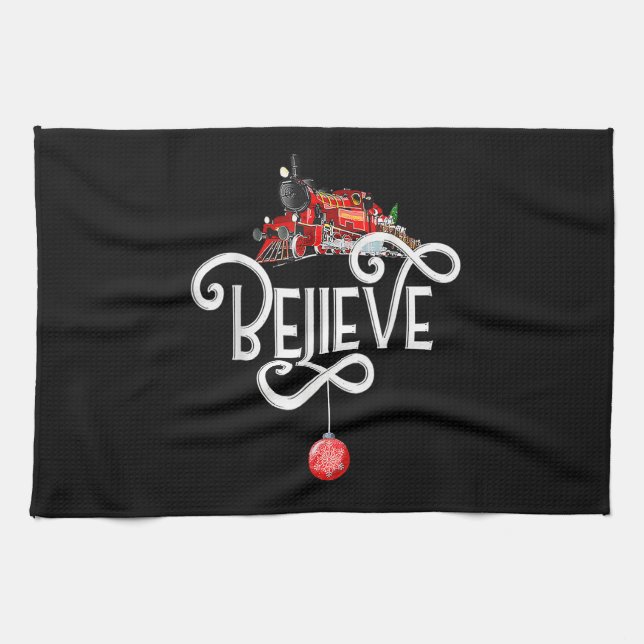 Polar för julgranar i Nordpolen Express i hela Jul Kökshandduk (Horisontell)