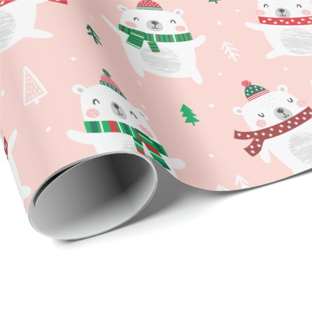 Polar för julklapp på ljus rosa presentpapper (Rullad Hörn)