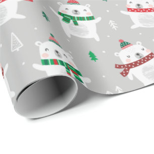 Polar i julklapp Björnar på lätt grått Presentpapper