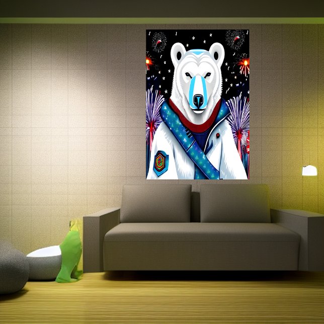 Polar i uniform och fyrverkeri | AI Art Poster (Skapare uppladdad)