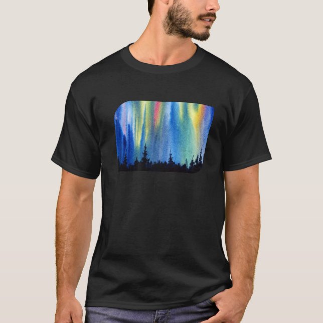 Polar Ljus Aurora Borealis Forest Vacation T Shirt (Framsida)