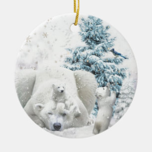 Polar med tråd, Mor med Spädbarn Julgransprydnad Keramik