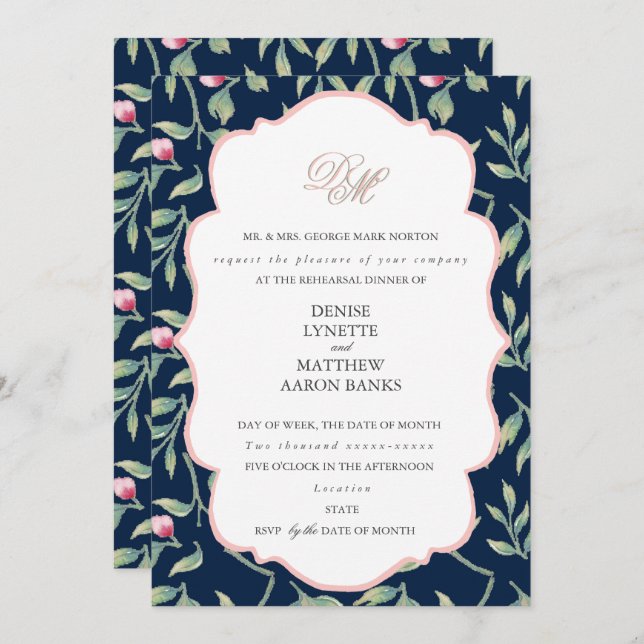 Polar Night Blå & Gossamer Rosa Övningsmiddag Inbjudningar (Fram/baksida)