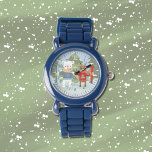 Polar och renar med skinn och silkesur armbandsur<br><div class="desc">Kylt barn tittar på en polar björn och hans renväninna får redo till skidåkning. Anpassa det till namn med hjälp av den angivna mallen. Välj klockan färg och stil. © ArianeC Illustrations-Alla höger reserverade</div>