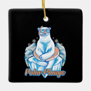 Polar Plunge Ice Jump Funny Polar Bear Winter Julgransprydnad Keramik