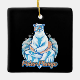 Polar Plunge Ice Jump Funny Polar Bear Winter Julgransprydnad Keramik