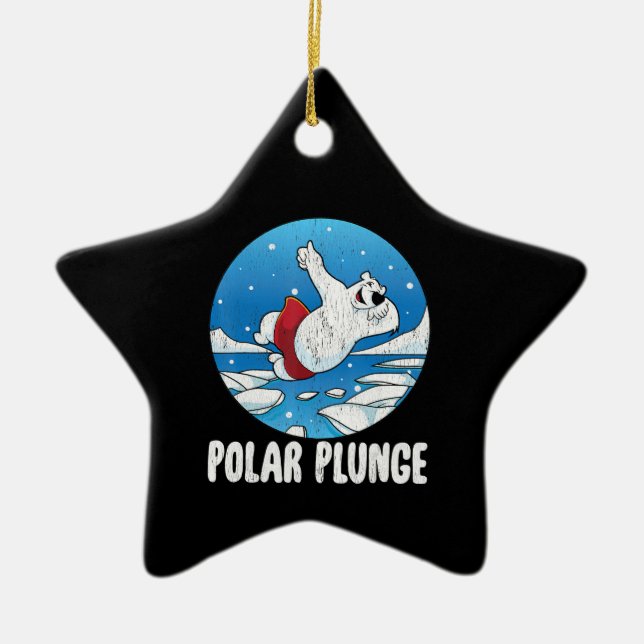 Polar Plunge Ice Jump Funny Polar Bear Winter Simm Julgransprydnad Keramik (Framsidan)
