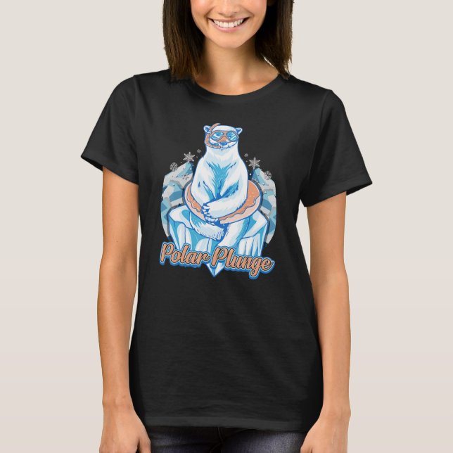 Polar Plunge Ice Jump Funny Polar Bear Winter Simm T Shirt (Framsida)