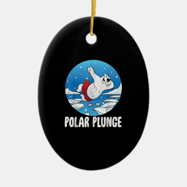 Polar Plunge Ice Jump Polar Bear Winter Simma Julgransprydnad Keramik (Framsidan)