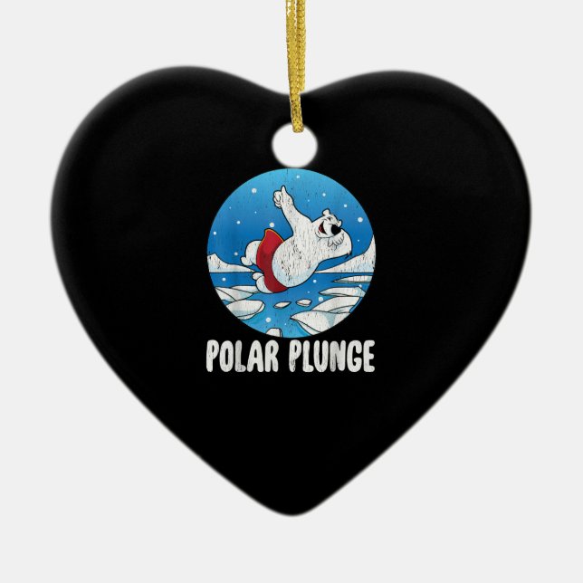 Polar Plunge Ice Jump Polar Bear Winter Simma Julgransprydnad Keramik (Framsidan)