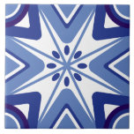 Polar Starburst Kakelplatta<br><div class="desc">Polar Starburst utstrålar en fetstilt geometrisk energi med ett centralt stjärnformat mönster som sprängs utåt. Krispvitt kontrasterar med isigens blå och djupa indigo,  som skapar en dynamisk känsla av rörelse och symmetri. Konstruktionen framkallar frusen elegans och celestial justering,  perfekt för påträffande tilework,  modern insida eller påstående decor</div>