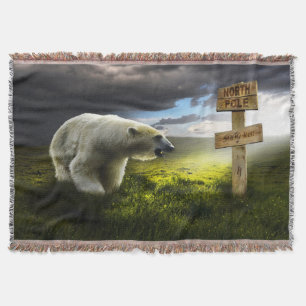 Polar tittar vid träskylt i Nordpolen Filt
