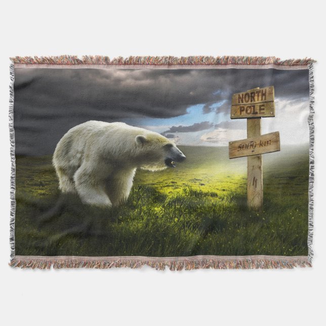 Polar tittar vid träskylt i Nordpolen Filt (Framsidan)