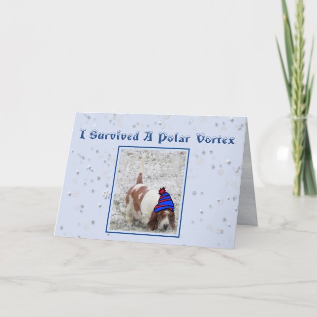 "Polar Vortex" födelsedagskort W/kute Basset Hound Kort (Framsida)