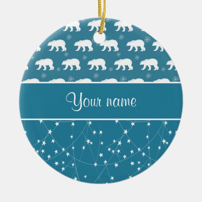 Polarbjörnar som blinkar stjärnapersonlig julgransprydnad keramik (Framsidan)