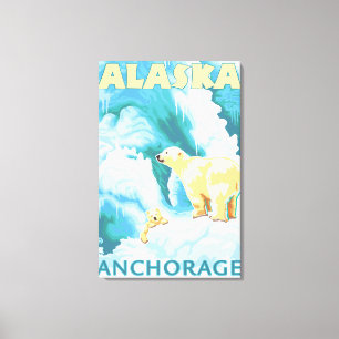 Polarbjörnar & unge - ankring, Alaska Canvastryck