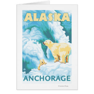 Polarbjörnar & unge - ankring, Alaska Hälsningskort