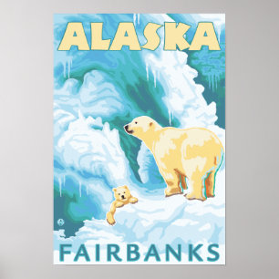 Polarbjörnar & unge - Fairbanks, Alaska Poster