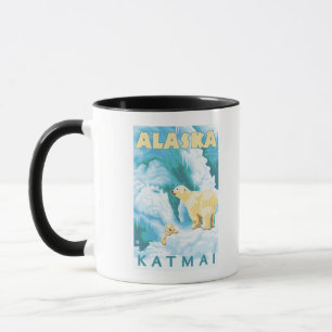 Polarbjörnar & unge - Katmai, Alaska Mugg