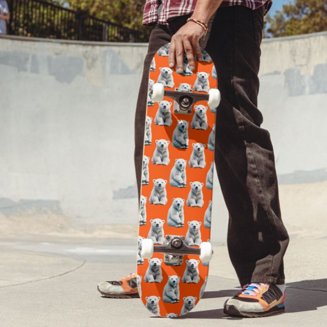 Polärbjörnsmönsterdesign på orange mini skateboard bräda 18,5 cm (Skapare uppladdad)