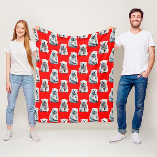 Polärbjörnsmönsterdesign på rött fleecefilt (Skapare uppladdad)