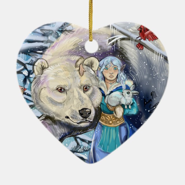 Polarna Bear~Ornament för vinterVind Julgransprydnad Keramik (Baksidan)