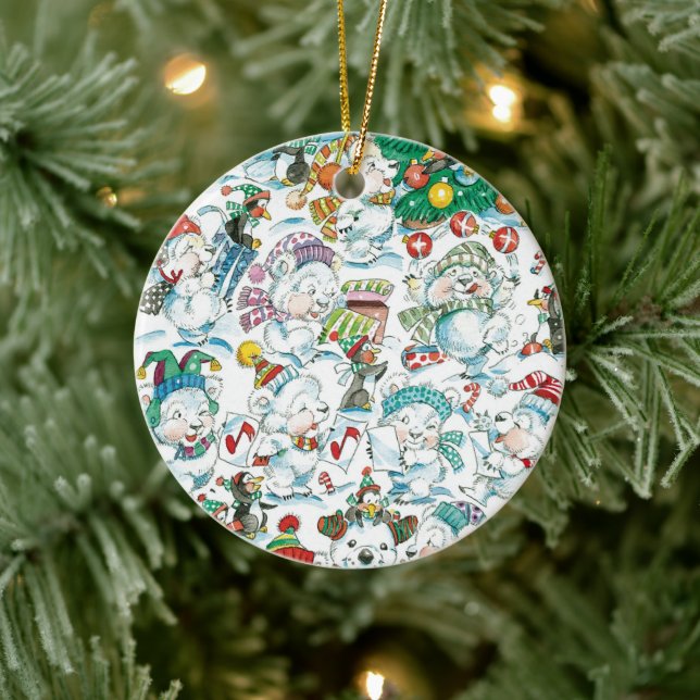 Polarna Bear Penguin Party i Tecknad Julgransprydnad Keramik (Träd)