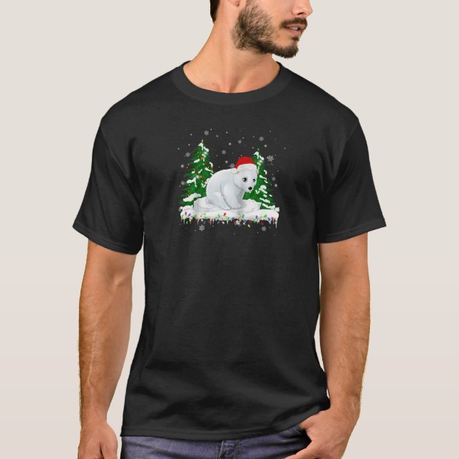 Polarna Bear Red Santa Hat Lighted Tr T Shirt (Framsida)