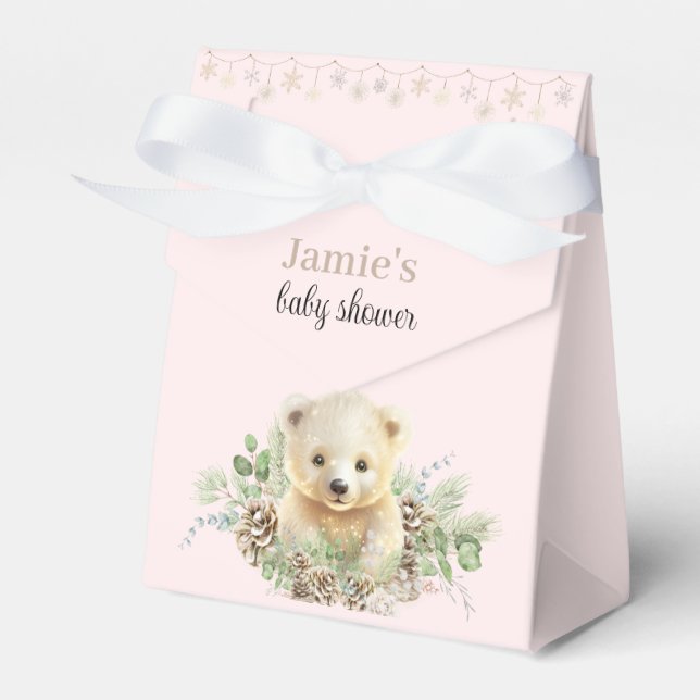 Polarna Bear Rosa Winter Baby Shower-favoritruta Presentaskar (Framsidan Sidan)