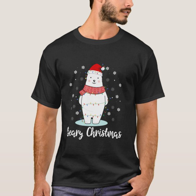 Polarna Bear Santa Hat Ljus Snowfl T Shirt (Framsida)