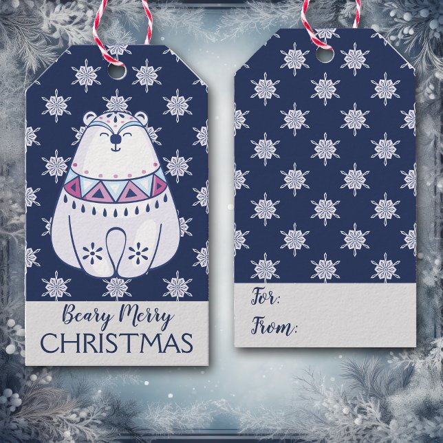 Polarna Bear Snowflake i Cute Nordic Stil Presentetikett (Skapare uppladdad)