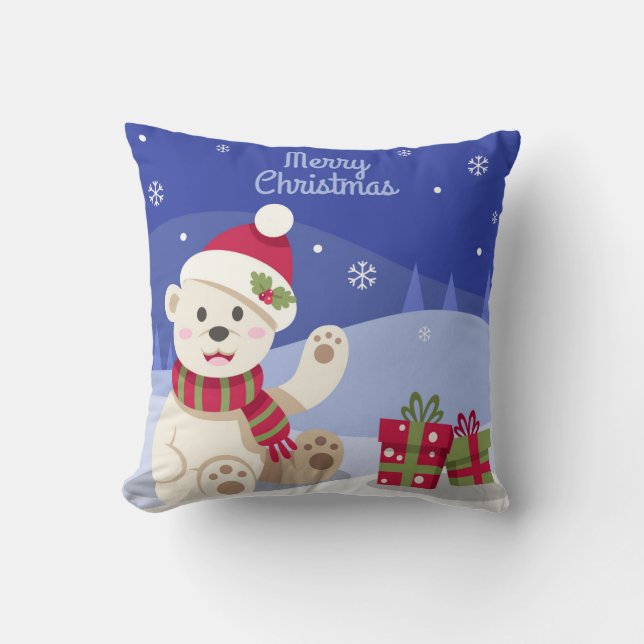 Polarna för julklapp med Santa Hat Blue Kudde (Framsida)