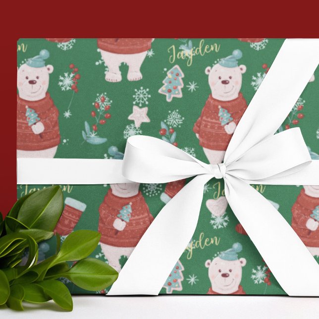 Polarna för Tecknad av djur,  Bear-Anpassningsbar Presentpapper (Cute Cartoon Animals Polar Bear Custom Wrapping Paper
)