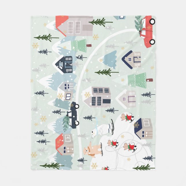 Polarna har vinterlandskap, julbakgrund. fleecefilt (Framsidan)