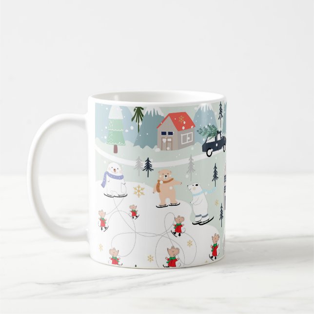 Polarna har vinterlandskap, julbakgrund. kaffemugg (Vänster)