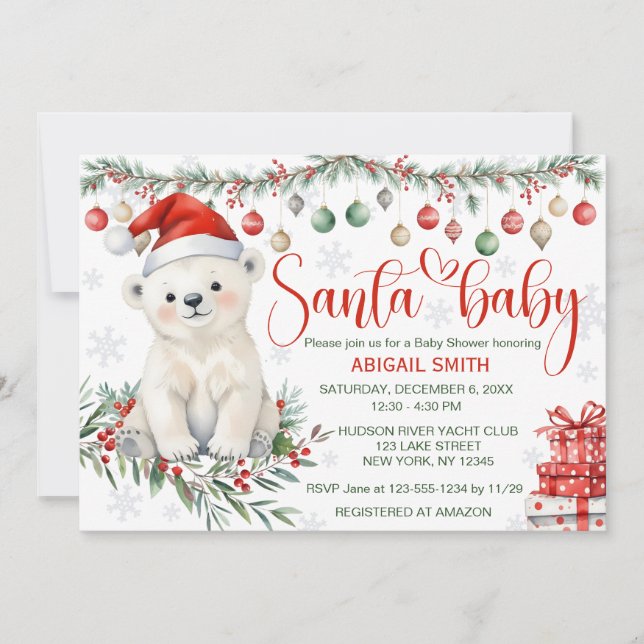 Polarna Santa Baby Bear Baby Shower Inbjudningar (Framsida)