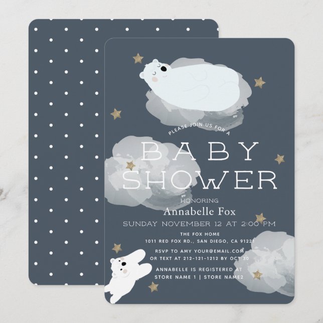 Polarna Stars & Clouds Bears Beears Babear Shower- Inbjudningar (Fram/baksida)