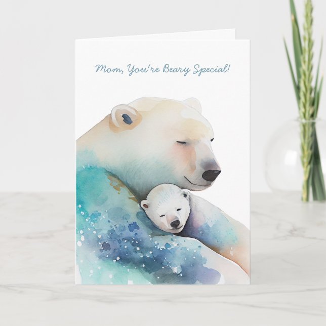 Polarna Vattenfärg Mamma Bear Mors dag Kort (Framsida)