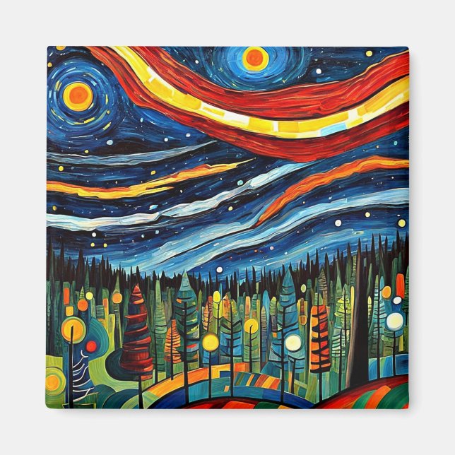 Polarsken över skog magnet (Framsidan)